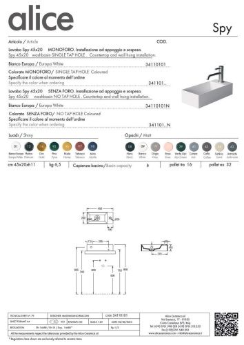 Раковина керамическая Alice Spy 34110101 50х20 подвесная цвет белый - фото 4