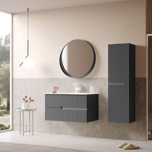 Тумба с раковиной Orka Moonlight 5003445 90х50 подвесная цвет черный - фото 3