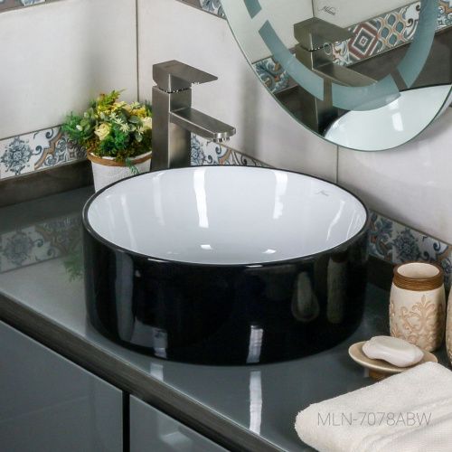 Раковина из сантехнического фарфора Melana 7078ABW-805 40х40 накладная цвет черный без отверстий под смеситель - фото 2