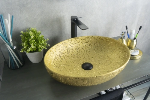 Раковина керамическая Gid Lago 52233 50х40 накладная цвет золото без отверстий под смеситель - фото 5