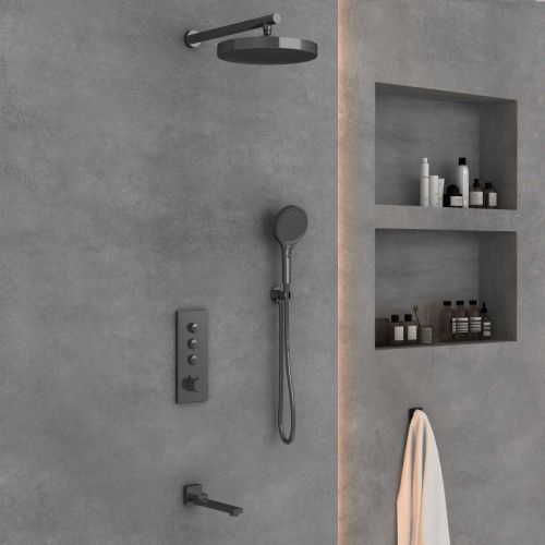 Душевая система Vincea VSFW-433TI2GM встраиваемая в стену цвет вороненая сталь с термостатом