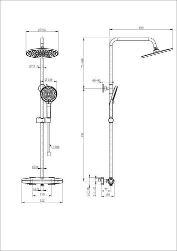 Душевая стойка Wonzon & Woghand Neo WW-B3045-A-BG настенная цвет золото с термостатом - фото 2