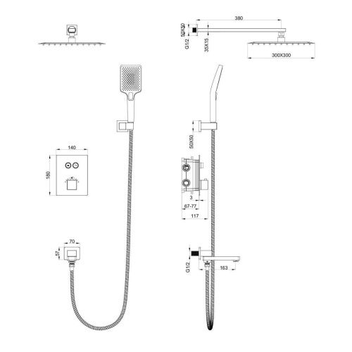 Душевая система с термостатом Wonzon & Woghand WW-88929003-BN встраиваемый в стену с термостатом - фото 2
