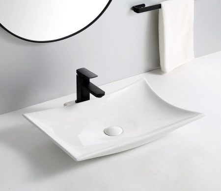 Раковина из сантехнического фаянса CeramaLux 9176 60х40 накладная цвет белый без отверстий под смеситель