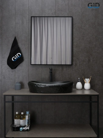 Раковина керамическая Gid Creativo 53357 60х40 накладная цвет черный без отверстий под смеситель