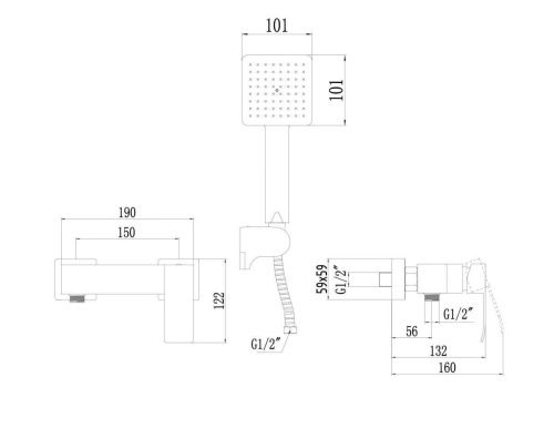 Смеситель для ванны и душа Fmark FS8603Q настенный графит - фото 2