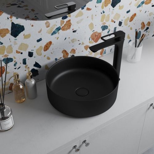 Раковина керамическая Iddis Ray RAYBM03i27 40х40 накладная цвет черный без отверстий под смеситель - фото 4