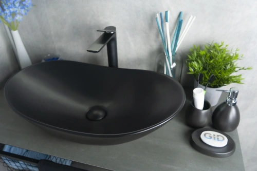 Раковина керамическая Gid Lago 53337 60х40 накладная цвет черный без отверстий под смеситель - фото 3