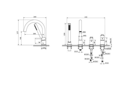 Смеситель Aquatek Европа AQ1348BGM на борт ванны вороненая сталь - фото 3
