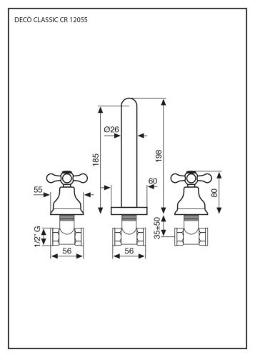 Смеситель для раковины Emmevi Deco Classic 12055/CR встраиваемый в стену хром - фото 2