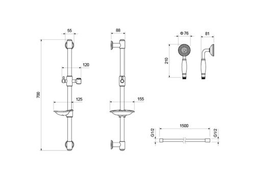 Душевой гарнитур Aquatek КЛАССИК AQ2020PG настенный золото - фото 3