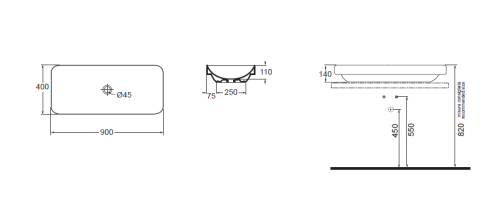 Раковина из сантехнического фаянса Azzurra ELEGANCE ELLG090400S0BI/(ESO90 bi)*0 90х40 накладная цвет белый без отверстий под смеситель - фото 2