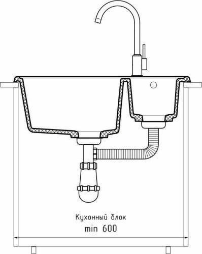 Кухонная мойка Granfest Quarz 09 черный 60х50 цвет черный поверхность матовая - фото 4