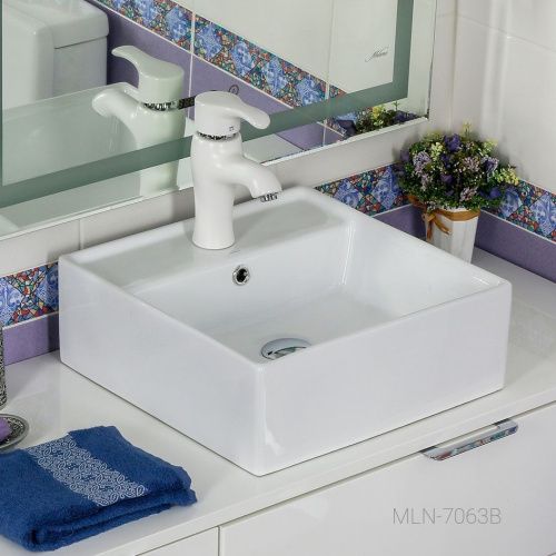 Раковина из сантехнического фарфора Melana 7063B-805 40х40 накладная цвет белый 1 отверстие под смеситель - фото 4