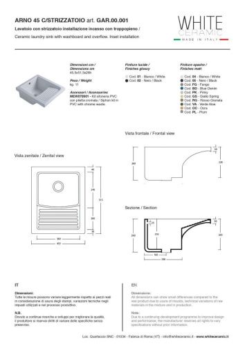 Раковина керамическая White Ceramic Постирочные раковины GAR.00.001 50х50 встраиваемая цвет белый - фото 2
