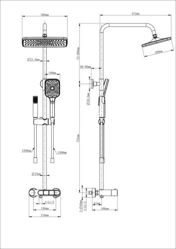 Душевая стойка Wonzon & Woghand Muse WW-B3112-MB настенная цвет черный с термостатом - фото 2