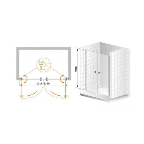 Душевая дверь Cezares ELENA ELENA-W-B-2-140-C-Cr 140х195 стекло прозрачное профиль хром - фото 4