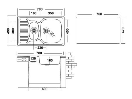 Кухонная мойка Ukinox Комфорт COL780.490 15GT8K 1R 80х50 цвет нержавеющая сталь поверхность полированная