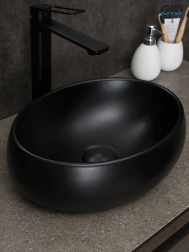 Раковина керамическая Gid Lago 53384 40х30 накладная цвет черный без отверстий под смеситель - фото 4