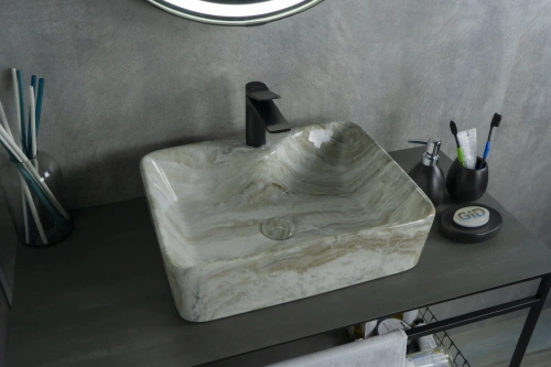 Раковина керамическая Gid Geométrico 54460 50х40 накладная цвет многоцветный 1 отверстие под смеситель - фото 3