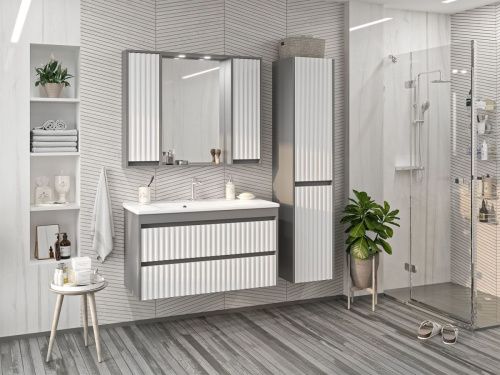 Зеркало-шкаф Brevita Balaton BAL-04100-01-01 100х80 подвесной цвет белый/серый - фото 5