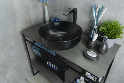 Раковина керамическая Gid Esfera 52224 40х40 накладная цвет черный без отверстий под смеситель - фото 2