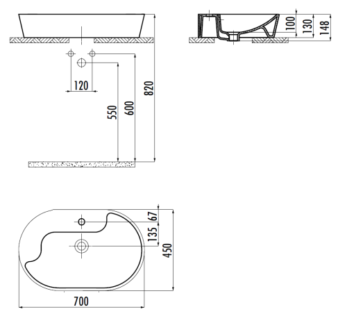 Раковина из сантехнического фарфора Creavit Topic TP172-00CB00E-0000 70х40 накладная цвет белый 1 отверстие под смеситель - фото 2