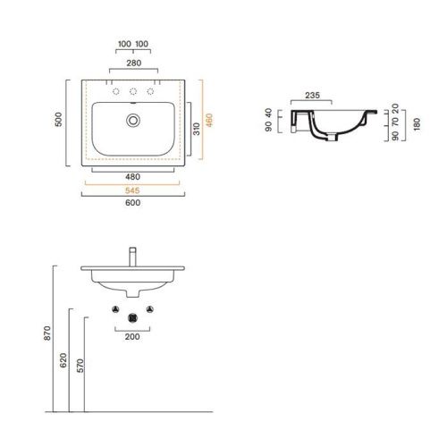 Раковина керамическая Catalano Italy 720610001 60 см подвесная цвет белый без отверстий под смеситель - фото 2