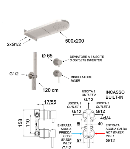 Душевая система Remer X Style Inox SSX93PS02MMCA встраиваемая в стену цвет нержавеющая сталь - фото 2