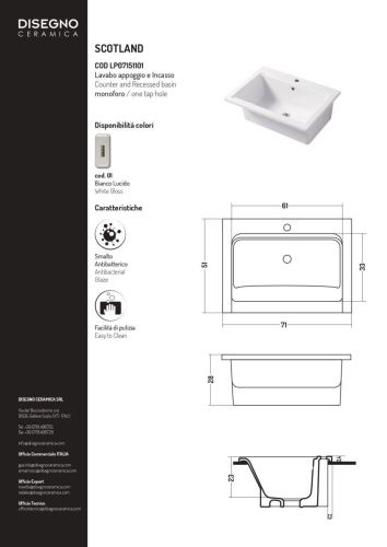 Раковина керамическая Disegno Ceramica Landscape LP07151101 70х50 накладная цвет белый - фото 2