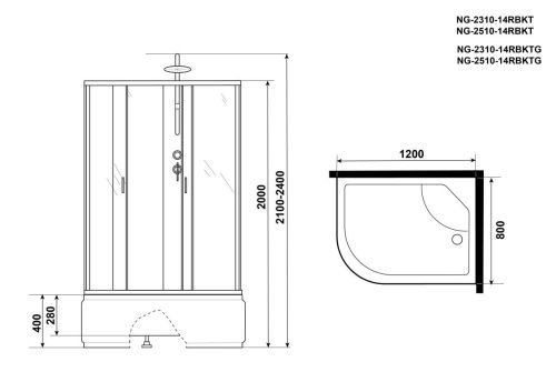 Душевая кабина Niagara Classic 23101424RBKT 120х80 асимметричная без крыши ориентация правая - фото 5