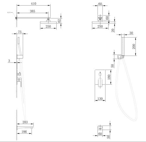 Душевая система Abber AF8017B встраиваемая в стену цвет черный - фото 3