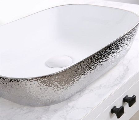 Раковина из сантехнического фаянса CeramaLux D1333H021 50х30 накладная цвет хром без отверстий под смеситель