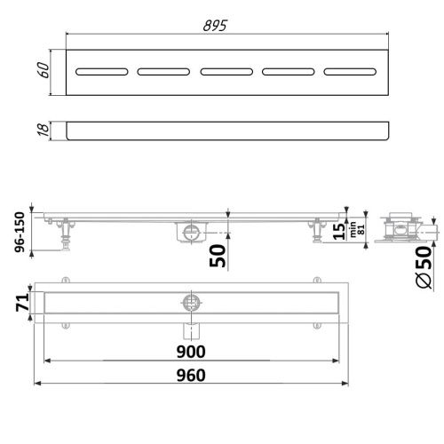 Душевой лоток Timo Standart DP20900-SG20900 95х15 хром - фото 2