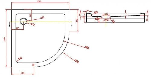 Душевой поддон акриловый Bravat Type-R2 P210 100х100 белый с ножками - фото 2