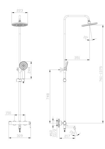 Душевая стойка Rush ST4235-80 настенная цвет хром - фото 2