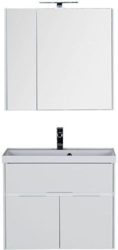 Комплект мебели: тумба с раковиной + зеркало-шкаф Aquanet Латина 00179839 80х50 напольный цвет белый - фото 3