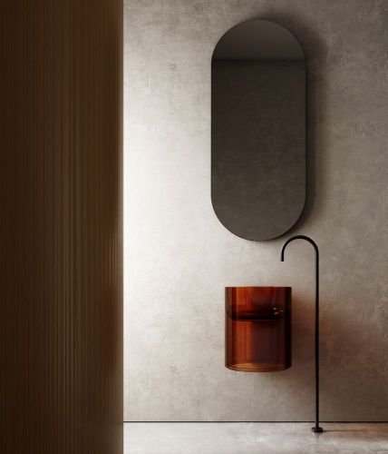 Раковина из полиэфирной смолы Abber KRISTALL AT2704Opal 40х40 подвесная цвет коричневый без отверстий под смеситель - фото 2