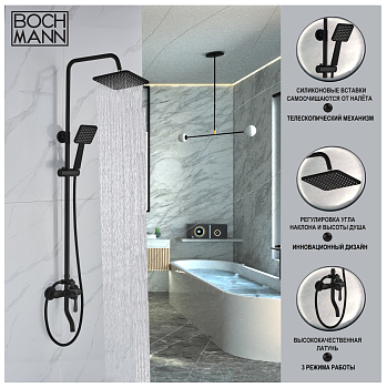 Душевая стойка BOCH MANN ECO Quadro Black BM8427 настенная цвет черный