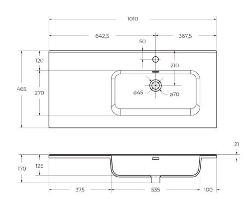 Раковина керамическая BelBagno BB1000ETL-R 100х50 накладная цвет белый 1 отверстие под смеситель - фото 2