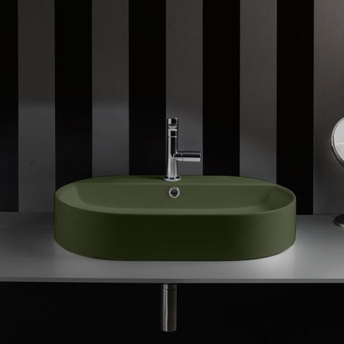 Раковина из сантехнического фарфора Kerasan Ciotola 028511*1 70х40 накладная цвет зеленый 1 отверстие под смеситель