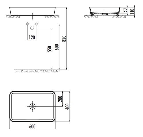 Раковина из сантехнического фарфора Creavit Loop LP060-00CB00E-0000 60х40 накладная цвет белый без отверстий под смеситель - фото 2