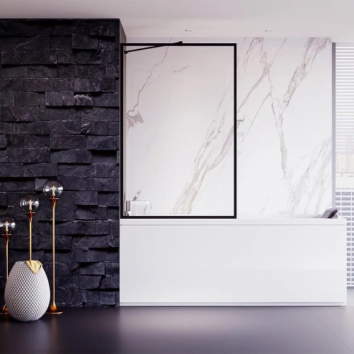 Душевая шторка на ванну Veconi Palau PL85B-80-01-C4 80х150 стекло прозрачное профиль черный ориентация универсальная - фото 2