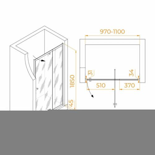 Душевая дверь RGW Passage 41080200-14 100х185 стекло прозрачное профиль черный - фото 2