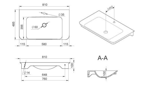 Раковина из искусственного камня Am.Pm Sensation M30WPC0801WG 80х50 встраиваемая цвет белый 1 отверстие под смеситель - фото 3