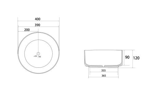 Раковина из сантехнического фаянса Abber BEQUEM AC2109MW 40х40 накладная цвет белый без отверстий под смеситель - фото 4