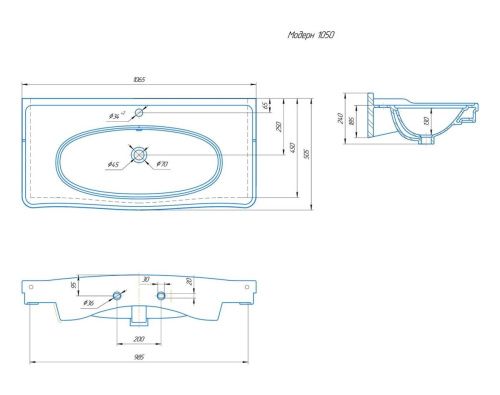 Раковина керамическая Onika Модерн 4640021063583 110х50 накладная цвет белый 1 отверстие под смеситель - фото 2