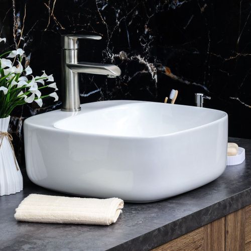 Раковина из сантехнического фарфора Melana 320306-805 40х40 накладная цвет белый 1 отверстие под смеситель - фото 5