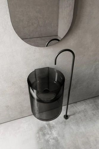 Раковина из полиэфирной смолы Abber KRISTALL AT2704Onyx 40х40 подвесная цвет черный без отверстий под смеситель - фото 3