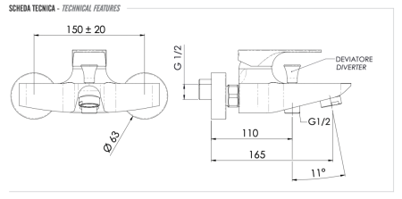 Смеситель для ванны Remer Class Line L05 настенный хром